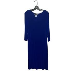 Slinky Brand Blue Dress Womans M Lightweight Flowy Longsleeve Contemporary